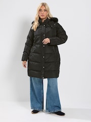 Yours Curve Black Midi Puffer Coat - Image 2 of 6
