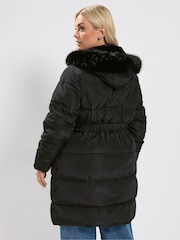 Yours Curve Black Midi Puffer Coat - Image 3 of 6