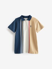 Temno modra/peščena - z izrazitim barvnim vzorcem kratek rokav; s kratkimi rokavi 100% Cotton polo majice (3-16yrs) - Slika 1 iz 3