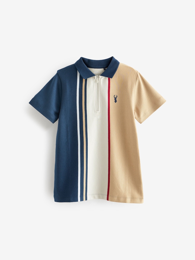 Temno modra/peščena - z izrazitim barvnim vzorcem kratek rokav; s kratkimi rokavi 100% Cotton polo majice (3-16yrs) - Slika 1 iz 3