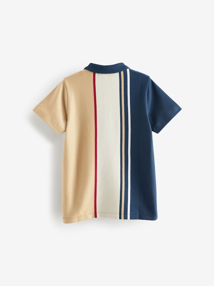 Temno modra/peščena - z izrazitim barvnim vzorcem kratek rokav; s kratkimi rokavi 100% Cotton polo majice (3-16yrs) - Slika 2 iz 3