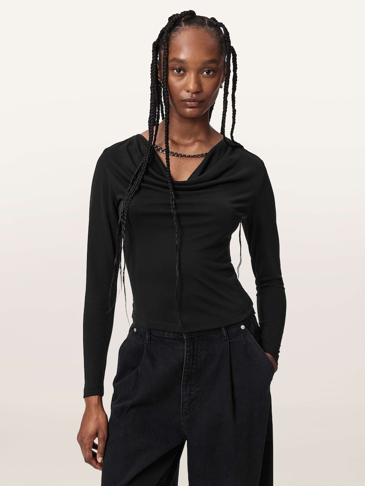 AllSaints Black Hallie Long Sleeve Top - Image 1 of 6 AllSaints Black Hallie Long Sleeve Top - Image 1 of 6