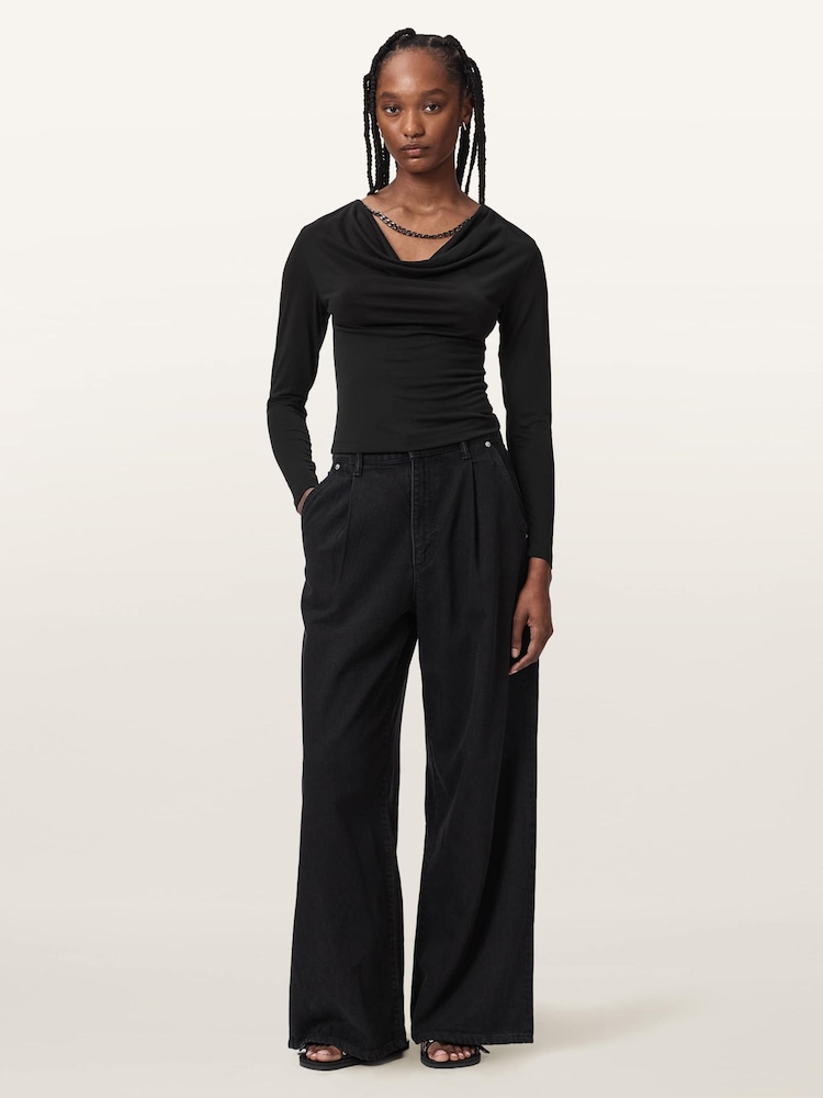 AllSaints Black Hallie Long Sleeve Top - Image 2 of 6 AllSaints Black Hallie Long Sleeve Top - Image 2 of 6