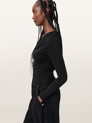 AllSaints Black Hallie Long Sleeve Top - Image 3 of 6