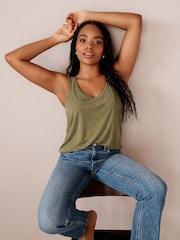 Black/ Khaki Green Strappy Scoop Neck Slouch Ribbed Vests 2 Pack - Image 2 of 10