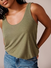 Black/ Khaki Green Strappy Scoop Neck Slouch Ribbed Vests 2 Pack - Image 2 of 5