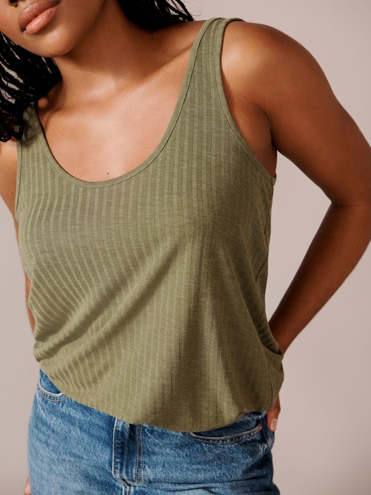 Black/ Khaki Green Strappy Scoop Neck Slouch Ribbed Vests 2 Pack - Image 2 of 5