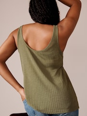 Black/ Khaki Green Strappy Scoop Neck Slouch Ribbed Vests 2 Pack - Image 5 of 10