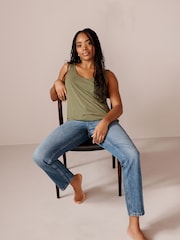 Black/ Khaki Green Strappy Scoop Neck Slouch Ribbed Vests 2 Pack - Image 3 of 5