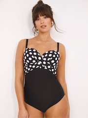 Figleaves Black Spot Tailor Underwired Tummy Control Longer Length Swimsuit - Image 1 of 4