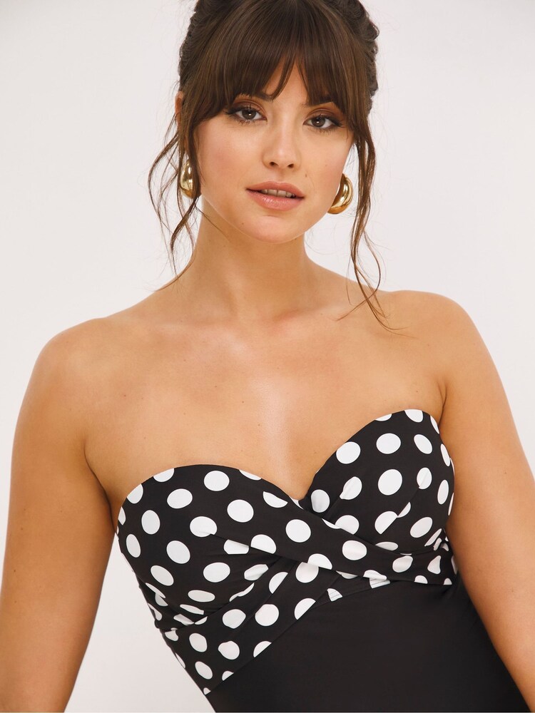 Figleaves Black Spot Tailor Underwired Tummy Control Longer Length Swimsuit - Image 4 of 4