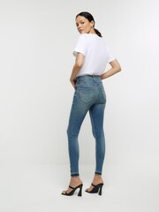 River Island Blue High Rise Tummy Hold Supper Skinny Ripped  Jeans - Image 3 of 7