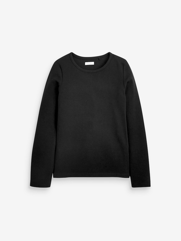 Black Long Sleeve Ribbed Top (3-16yrs) - Image 2 of 4