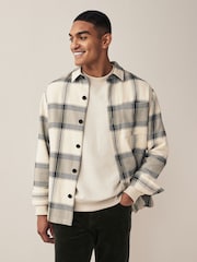 Ecru Cream/Green Textured Check Shacket - Image 1 of 6