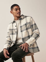 Ecru Cream/Green Textured Check Shacket - Image 2 of 6
