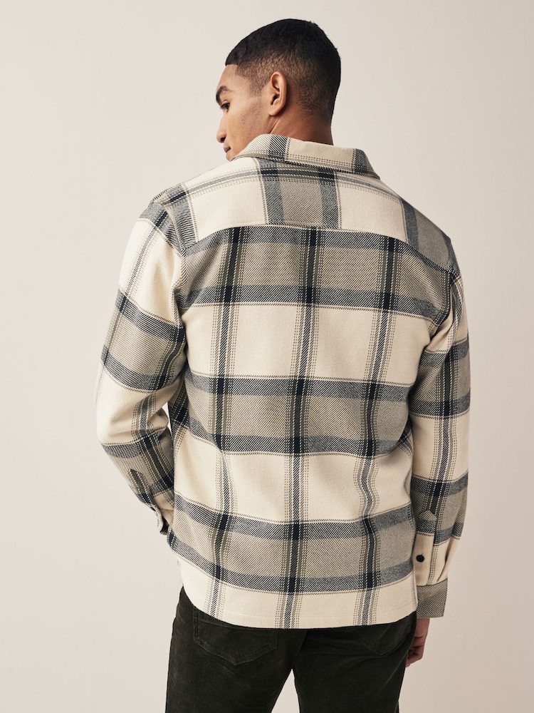 Ecru Cream/Green Textured Check Shacket - Image 3 of 6