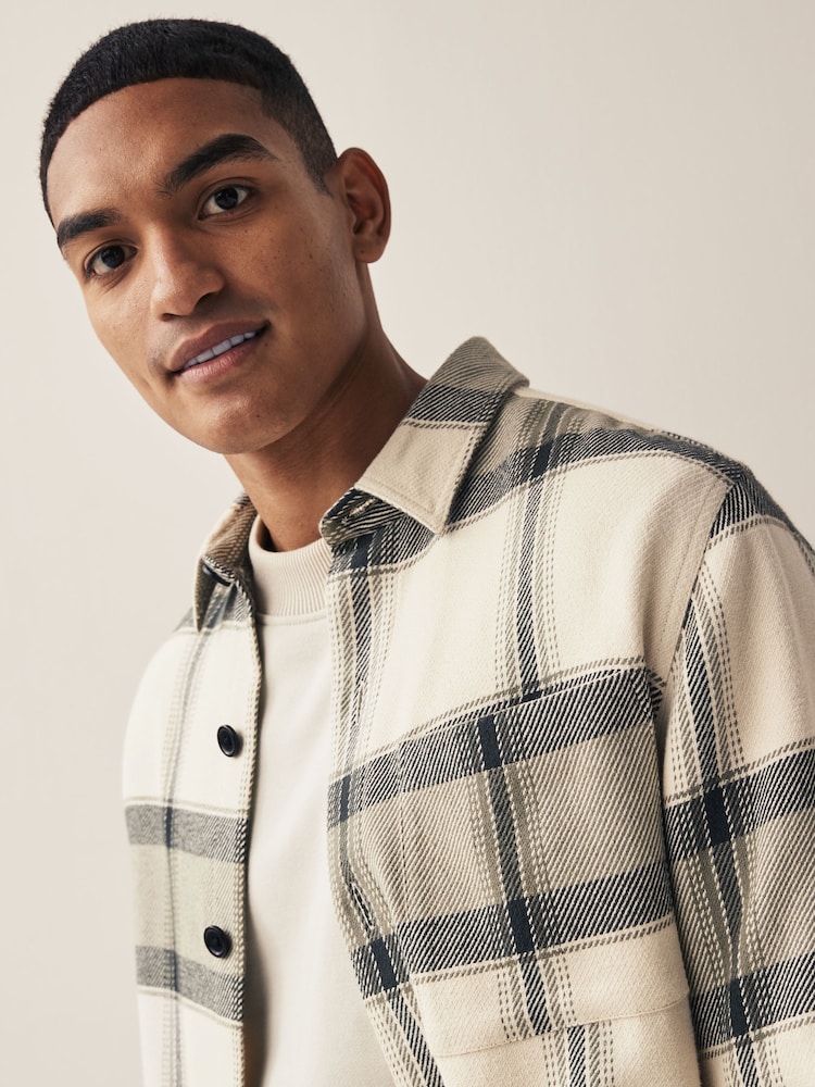 Ecru Cream/Green Textured Check Shacket - Image 4 of 6