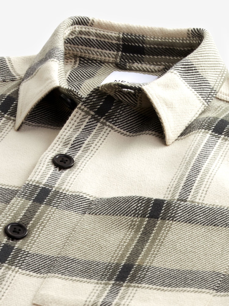 Ecru Cream/Green Textured Check Shacket - Image 5 of 6