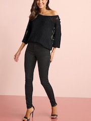 Black Power Stretch Denim Leggings - Image 1 of 7