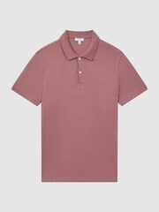 Reiss Dusty Rose Peters Slim Fit Garment Dyed Embroidered Polo Shirt - Image 2 of 6