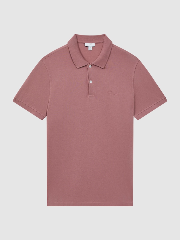 Reiss Dusty Rose Peters Slim Fit Garment Dyed Embroidered Polo Shirt - Image 2 of 6