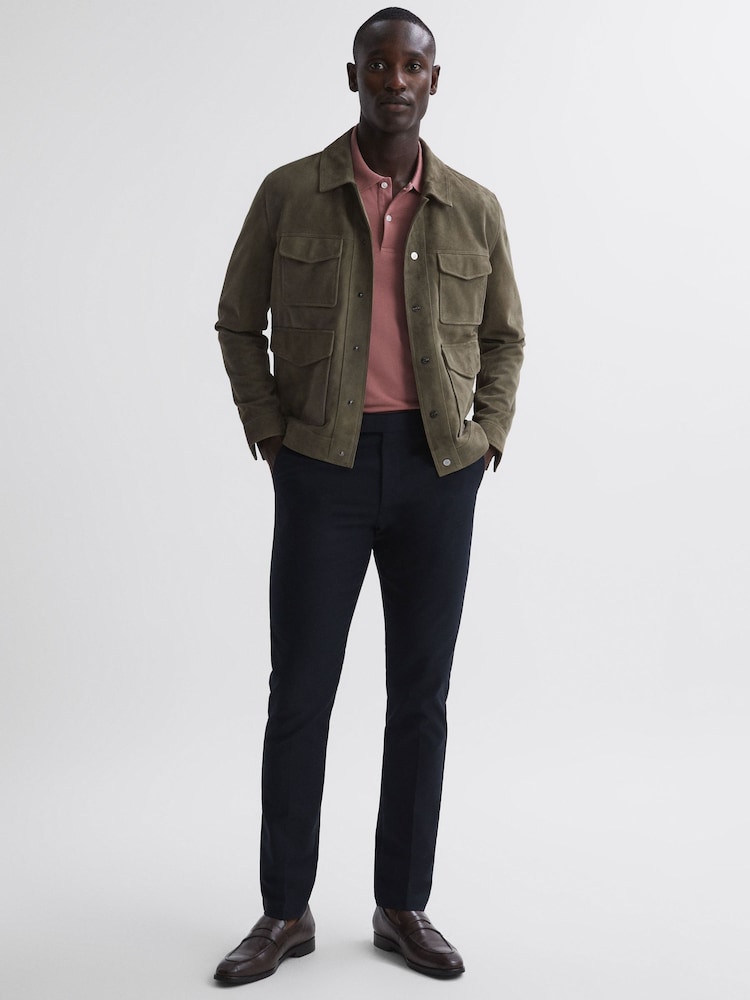 Reiss Dusty Rose Peters Slim Fit Garment Dyed Embroidered Polo Shirt - Image 6 of 6