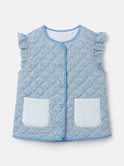 Joules Girls' Raye Blue Floral Reversible Print Quilted Gilet - Image 1 of 5