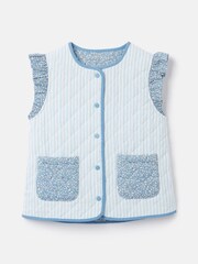 Joules Girls' Raye Blue Floral Reversible Print Quilted Gilet - Image 3 of 5