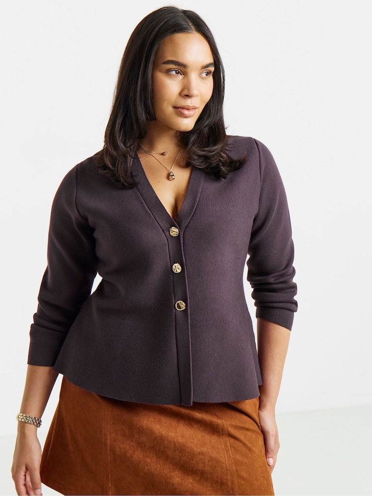 Simply Be Purple Cinched Waist Cardigan - Image 1 of 4