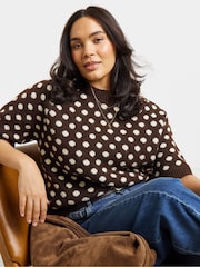 Simply Be Brown Half Sleeve Polka Dot Jumper - Image 1 of 4