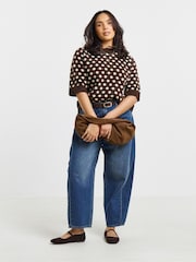 Simply Be Brown Half Sleeve Polka Dot Jumper - Image 3 of 4