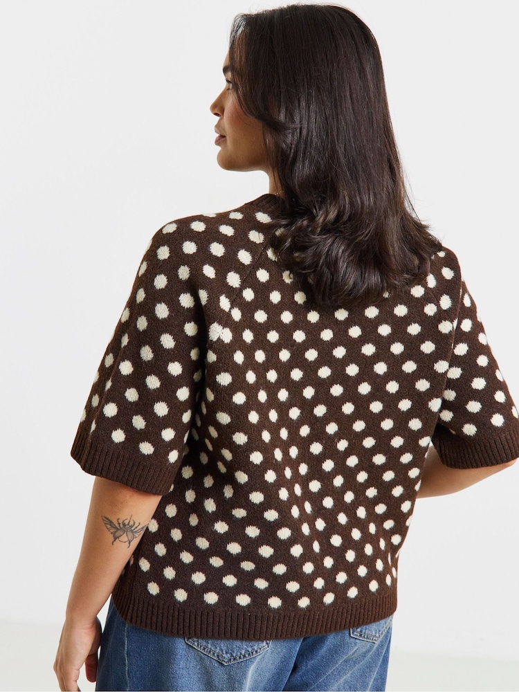 Simply Be Brown Half Sleeve Polka Dot Jumper - Image 4 of 4 Simply Be Brown Half Sleeve Polka Dot Jumper - Image 4 of 4