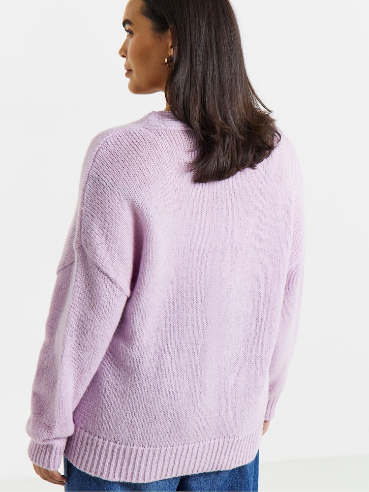 Simply Be Purple Fluffy Boyfriend Cardigan - Image 2 of 4 Simply Be Purple Fluffy Boyfriend Cardigan - Image 2 of 4