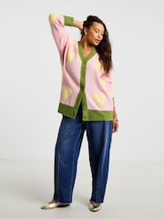 Simply Be Pink Heart Boyfriend Cardigan - Image 1 of 4