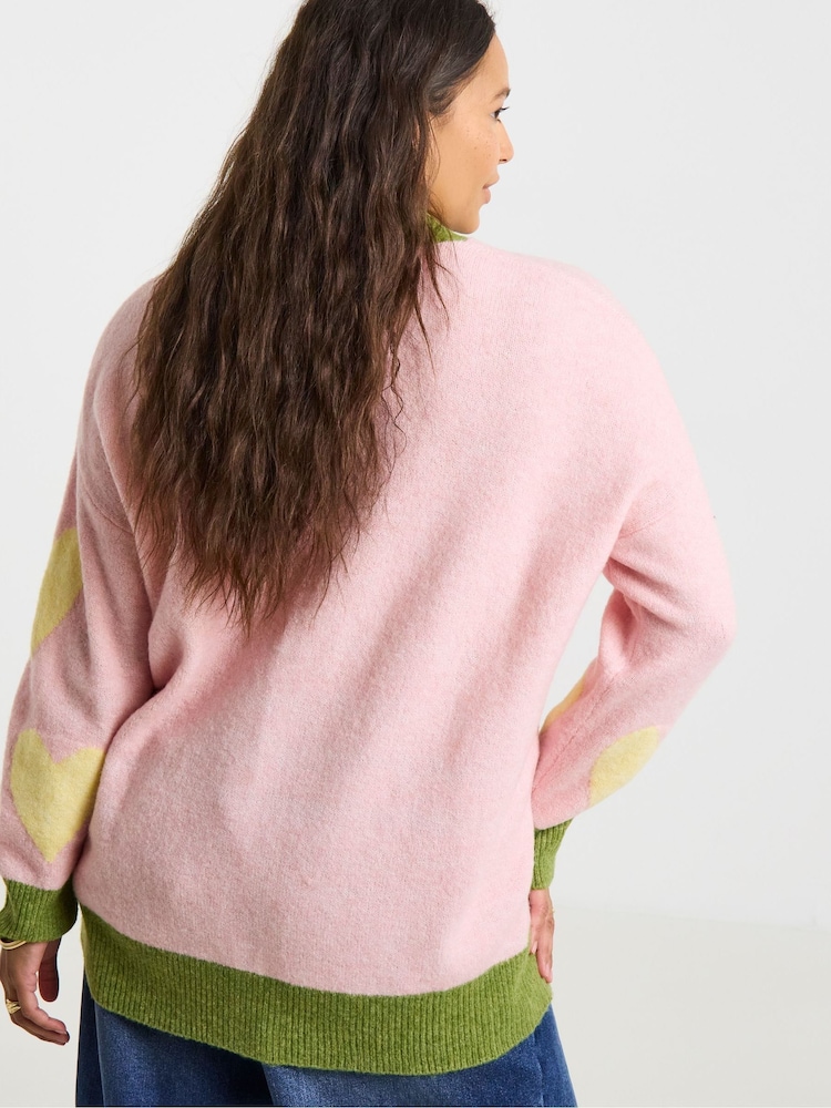 Simply Be Pink Heart Boyfriend Cardigan - Image 2 of 4 Simply Be Pink Heart Boyfriend Cardigan - Image 2 of 4