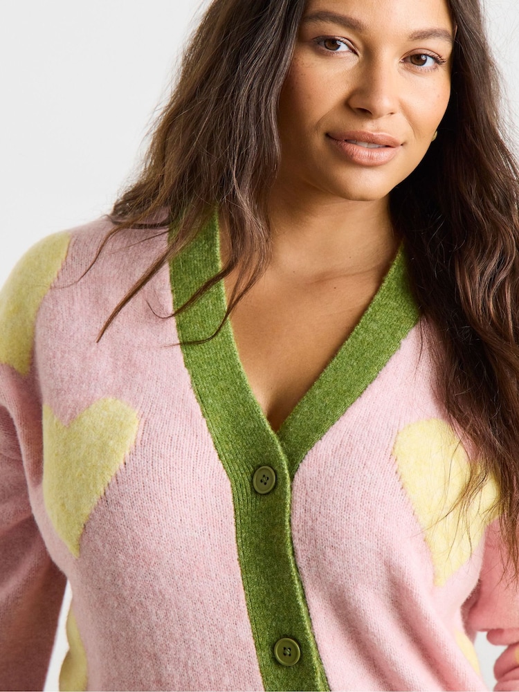 Simply Be Pink Heart Boyfriend Cardigan - Image 4 of 4 Simply Be Pink Heart Boyfriend Cardigan - Image 4 of 4