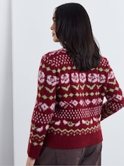 Simply Be Brown Floral Fair Isle Crew Neck Cardigan - Image 4 of 4
