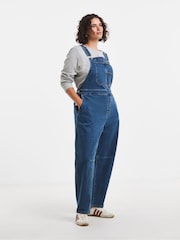 Simply Be Blue Barrel Leg Denim Dungarees - Image 1 of 4