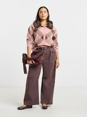 Simply Be Pink Fur Collared Check Cardigan - Image 4 of 4