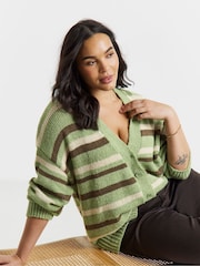 Simply Be Stripe Fluffy Boyfriend Cardigan - Billede 1 af 4