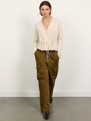 BHOEM Beige Pointelle Tie Waist Knitted Cardigan With Wool - Image 3 of 5