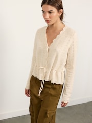 BHOEM Beige Pointelle Tie Waist Knitted Cardigan With Wool - Image 5 of 5