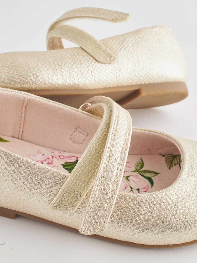 Gold Wide Fit (G) Mary Jane Touch Fastening Occasion Shoes - Image 4 of 5