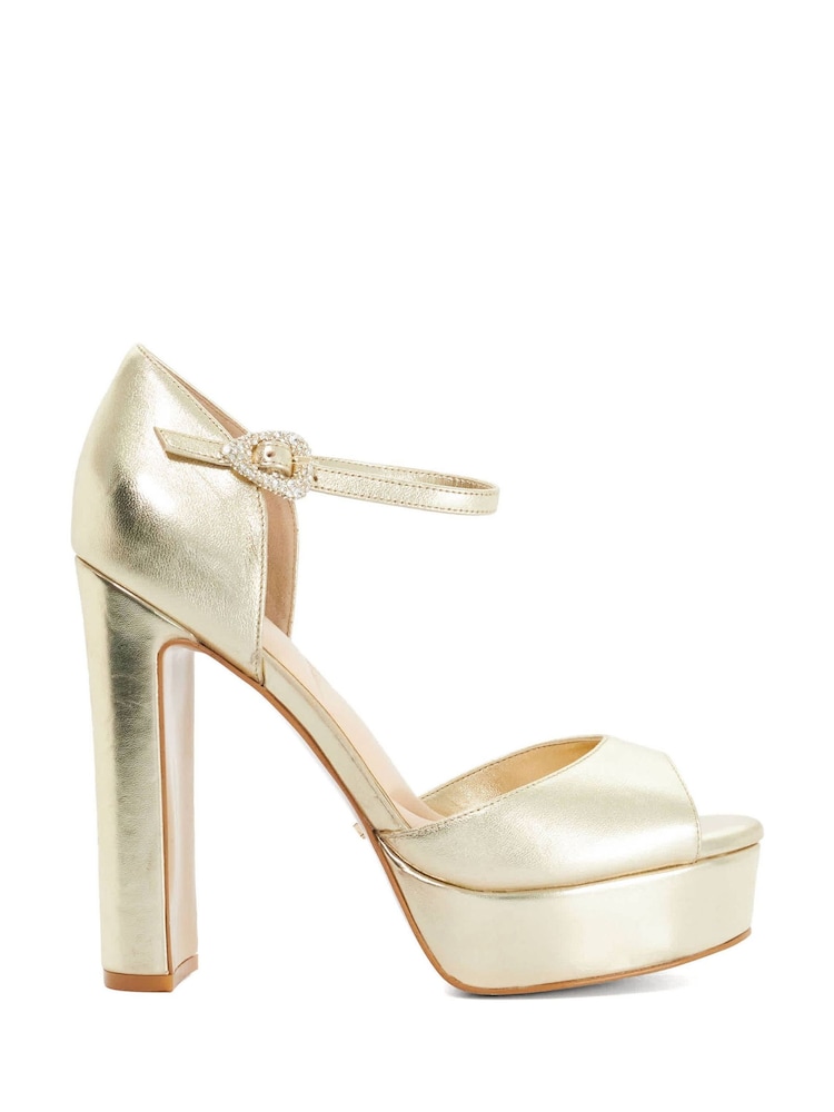 Dune London Gold Myans Smart Sandals - Image 1 of 5 Dune London Gold Myans Smart Sandals - Image 1 of 5