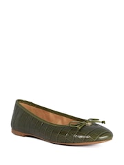 Dune London Green Regular Fit Leather Helenne Ballet Pumps - Image 1 of 5