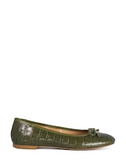 Dune London Green Regular Fit Leather Helenne Ballet Pumps - Image 3 of 5