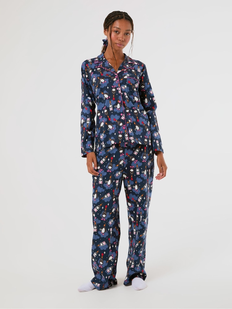 Skinnydip Blue x Wallace & Gromit Feathers Pyjamas Set with Scrunchie - Image 1 of 4 Skinnydip Blue x Wallace & Gromit Feathers Pyjamas Set with Scrunchie - Image 1 of 4