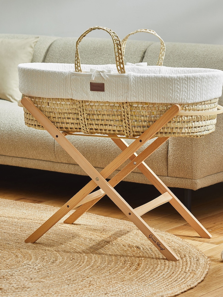 The Little Green Sheep White Moses Basket and Mattress - Image 1 of 5