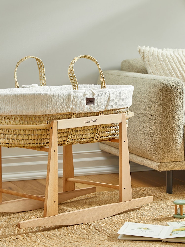 The Little Green Sheep White Moses Basket and Mattress - Image 2 of 5