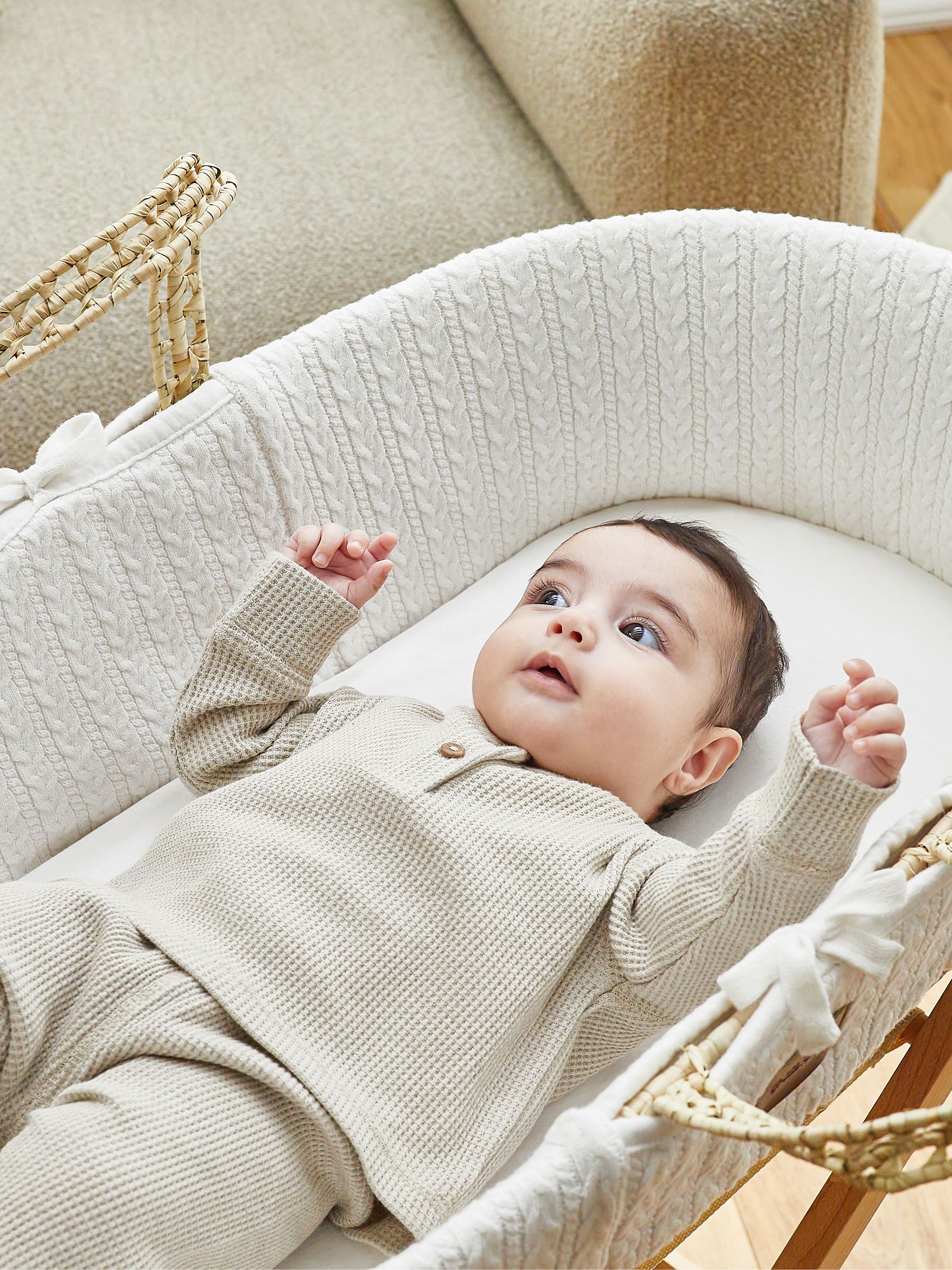 Buy The Little Green Sheep White Cable Knit Moses Basket and Buy The Little Green Sheep White Cable Knit Moses Basket and